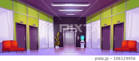 Office corridor interior with doors and elevator Office corridor interior with doors and elevator 106129956