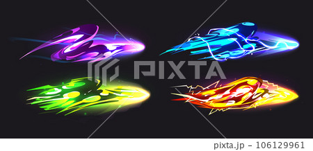Magic spell game vfx light trail in neon green Magic spell game vfx light trail in neon green 106129961