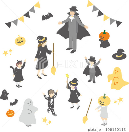 アイソメトリック 人物 家族 ハロウィン イベント 仮装 かわいい シンプル イラスト素材セット アイソメトリック 人物 家族 ハロウィン イベント 仮装 かわいい シンプル イラスト素材セット 106130118