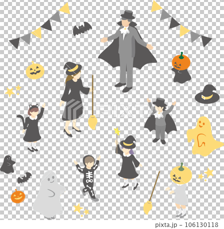 Isometric person family Halloween event costume cute simple illustration material set 106130118