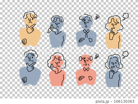 Worried person's facial expression illustration set Worried person's facial expression illustration set 106130363