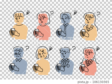 A set of people who are wondering while operating a smartphone 106130365