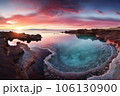panoramic view of a breathtaking natural pool at sunrise/sunset 106130900