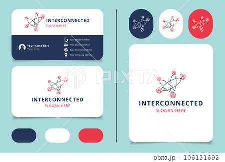 Interconnected logo design with editable slogan. Branding book and business card template. 106131692