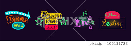 Bright Night Banner and Advertising Signboard Vector Set Bright Night Banner and Advertising Signboard Vector Set 106131728