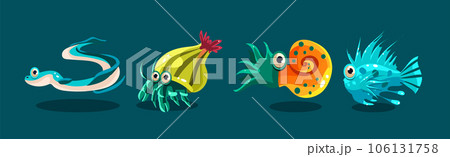 Big Eyed Sea Animal and Marine Creature Vector Set Big Eyed Sea Animal and Marine Creature Vector Set 106131758
