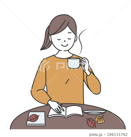 コーヒーを飲みながら読書する女性 コーヒーを飲みながら読書する女性 106131762