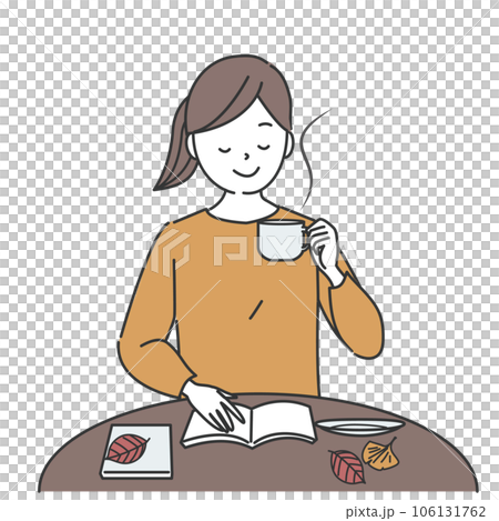 コーヒーを飲みながら読書する女性 コーヒーを飲みながら読書する女性 106131762