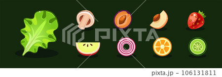 Flat Fruit and Vegetables Icon and Object...のイラスト素材 [106131811] - PIXTA