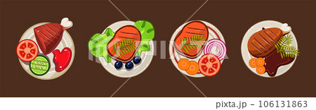 Grilled Game Food Icon and Nutrition Element Vector Set 106131863