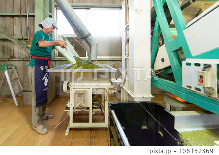 製茶工場で荒茶の仕上げをする工程 製茶工場で荒茶の仕上げをする工程 106132369