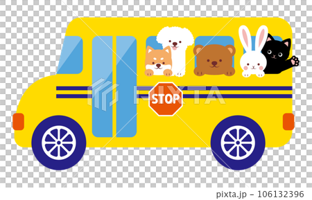 Illustration of animals on a school bus 106132396