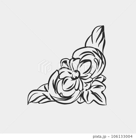 Hand drawn vector abstract outline,graphic,line vintage baroque ornament floral frame border in minimalistic modern style.Baroque floral vintage outline design concept.Vector antique frame isolated. 106133004