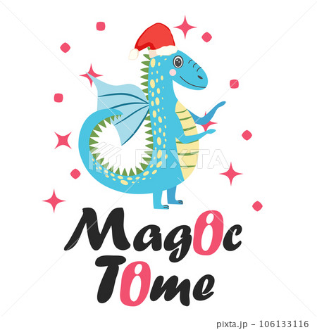 Christmas card with cute green dragon. Year of the Dragon 2024, China Christmas card with cute green dragon. Year of the Dragon 2024, China 106133116