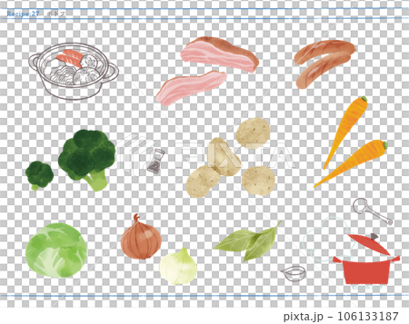 Classic side dish-illustration of pot-au-feu and ingredients 106133187