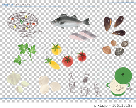 Classic side dish-illustration of aqua pazza and ingredients Classic side dish-illustration of aqua pazza and ingredients 106133188