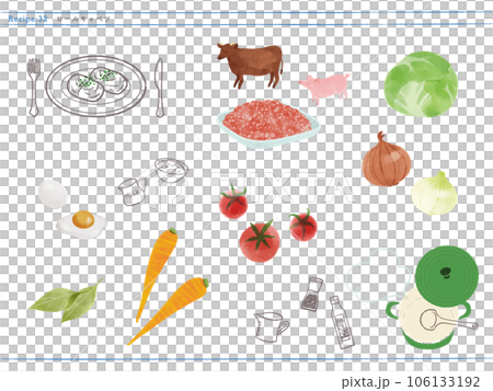 Classic side dish-Illustration of cabbage rolls and ingredients 106133192