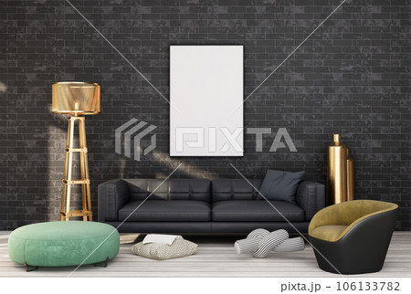 mock up poster frame in modern interior fully furnished rooms background, living room, mock up poster frame in modern interior fully furnished rooms background, living room, 106133782