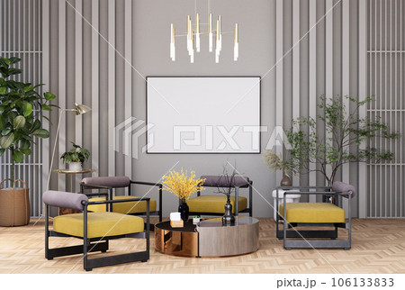mock up poster frame in modern interior fully furnished rooms background, living room, mock up poster frame in modern interior fully furnished rooms background, living room, 106133833