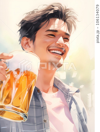 ビール片手に微笑む男性 106134079