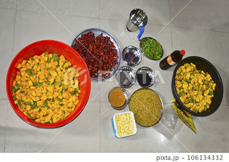 Image of Ingredients for Making Homemade Mango Pickle or Aam Ka Achar, Pune, Maharashtra, India. Image of Ingredients for Making Homemade Mango Pickle or Aam Ka Achar, Pune, Maharashtra, India. 106134332