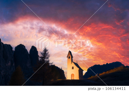 Incredible view on small iIlluminated chapel 106134411