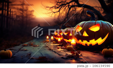 Eerie Encounter Jack O' Lanterns in a Spooky...のイラスト素材 [106134590] - PIXTA