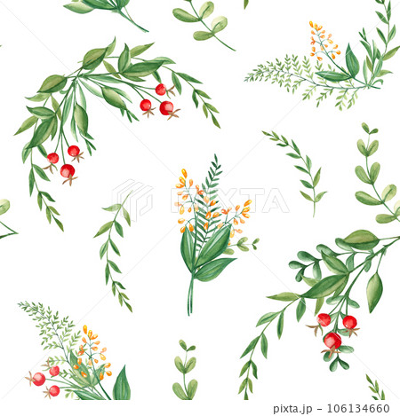 Set of cards, posters templatea with cute mother and baby fox with butterfly, green leaves, red berries, yellow wileflower on watercolor background. Hand drawn kid forest illustration. For invitations 106134660