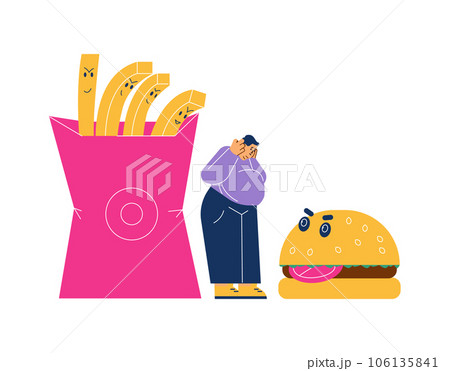 Food addiction and overeating problem banner or poster flat vector illustration. 106135841