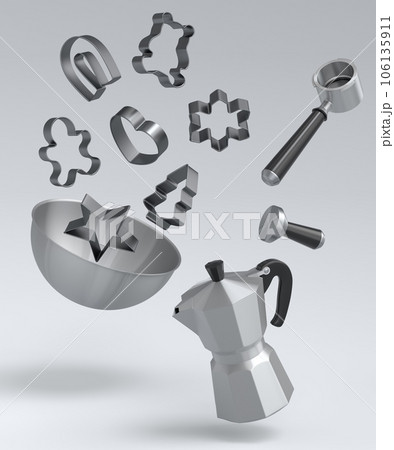 Mixer and bowl with kitchen utensil for preparation of dough on white 106135911