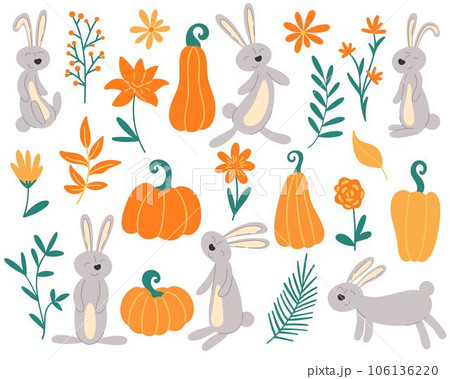 Cute bunnies, herbs and flowers autumn set Cute bunnies, herbs and flowers autumn set 106136220