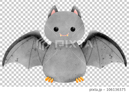 Isolated cute spooky gray bat watercolor style in transparent background 106136375