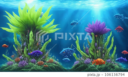 異世界の風景 水中の植物と生き物 1 異世界の風景 水中の植物と生き物 1 106136794