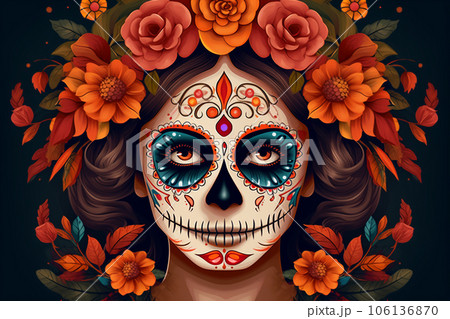 Woman's face painted as a skull 106136870