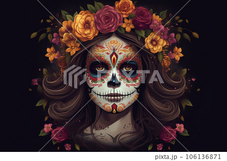 Woman's face painted as a skull Woman's face painted as a skull 106136871