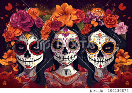 Representative Catrinas skulls for the commemoration of the day of the dead Representative Catrinas skulls for the commemoration of the day of the dead 106136872