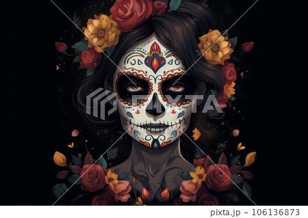 Woman's face painted as a skull 106136873