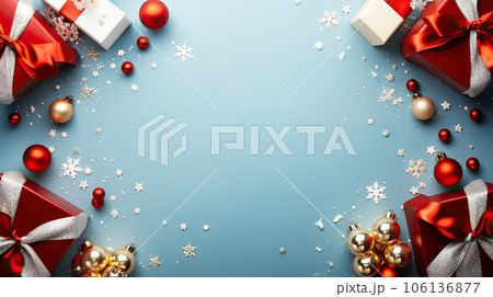 Merry Christmas and Happy Holidays Festive Greeting Card with Ornaments, Gifts, and Winter Theme. created with Generative AI Merry Christmas and Happy Holidays Festive Greeting Card with Ornaments, Gifts, and Winter Theme. created with Generative AI 106136877