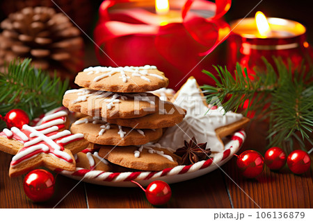 Delicious Christmas Cookies Sweet Treats for the Holiday Season. created with Generative AI 106136879