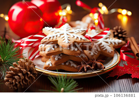 Delicious Christmas Cookies Sweet Treats for the Holiday Season. created with Generative AI 106136881