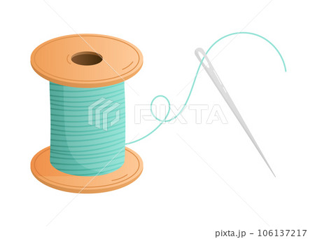 Spool of thread and sewing needle. Isolated vector illustration 106137217