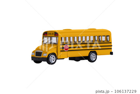 Toy american school bus isolated on a white background. Model of school bus for design. Toy american school bus isolated on a white background. Model of school bus for design. 106137229