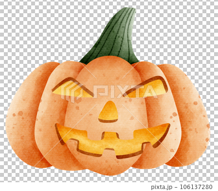 Isolated cute spooky carved pumpkin watercolor style in transparent background 106137280