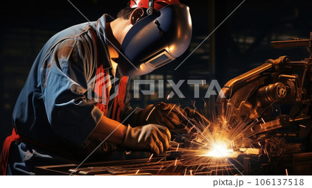 Welder welds steel 106137518