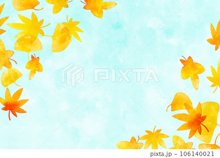 背景素材_水彩_紅葉_空 106140021