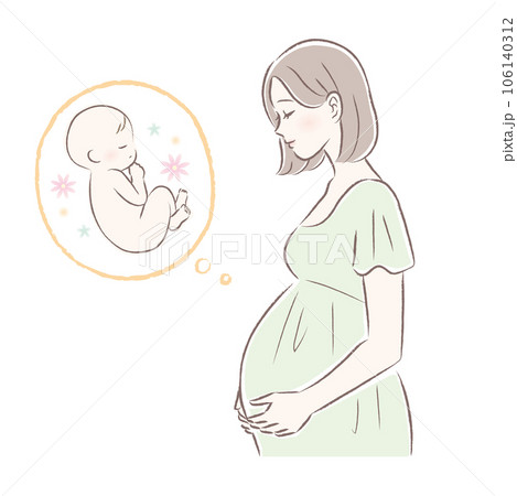 微笑む臨月の妊婦さんと赤ちゃんのイラスト 微笑む臨月の妊婦さんと赤ちゃんのイラスト 106140312