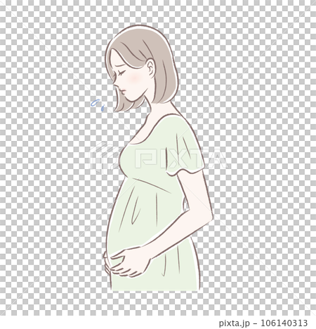 Illustration of a pregnant woman suffering from bloating and troubles in the middle of pregnancy 106140313