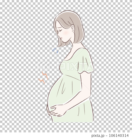 陣痛・妊娠後期のトラブルに悩む女性のイラスト 106140314