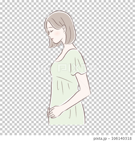 妊娠超初期・子宮あたりのお腹に手をあてる女性のイラスト 106140318