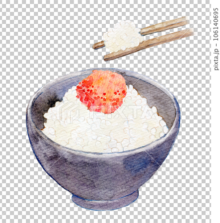 水彩イラスト 手描きイラスト 明太子のせごはん 水彩イラスト 手描きイラスト 明太子のせごはん 106140695